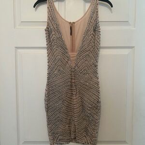 Embellished Nude Beaded Sleeveless Dress